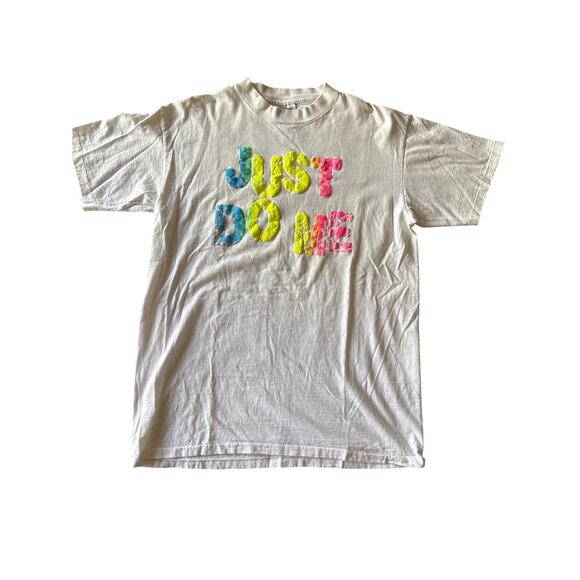 Vintage Just Do Me Neon Puff USA Made Oneita XXL White Single Stitch Parody Tee - Picture 1 of 6